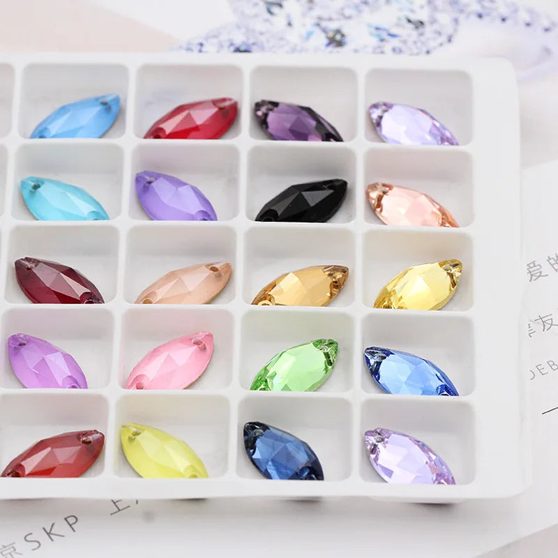 Hmt201 Boat Shape Sew on Flat Colorful Glass Buttons High Quality K9  Rhinestone Buttons