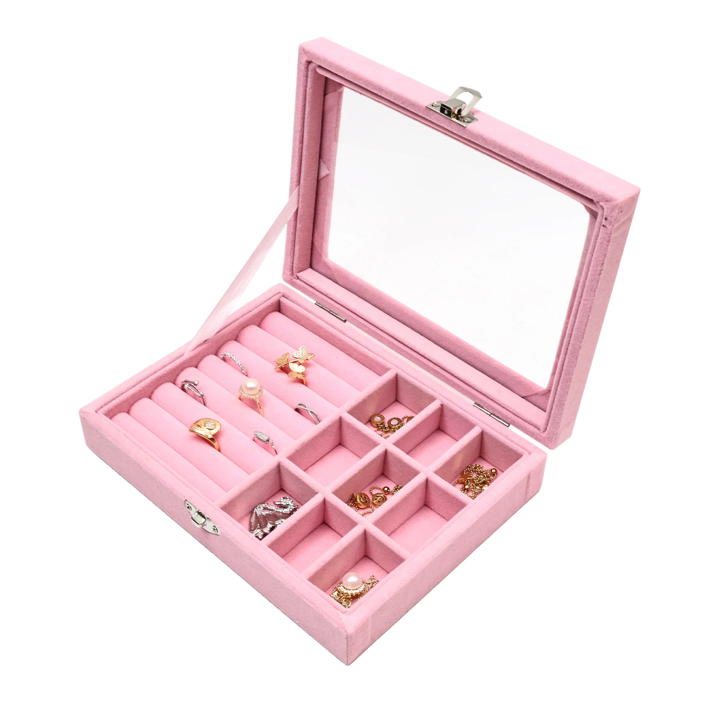 Jewelry Packaging Luxury Velvet Necklace Ring Bracelet Box Jewelry Storage Box with Glass Cover
