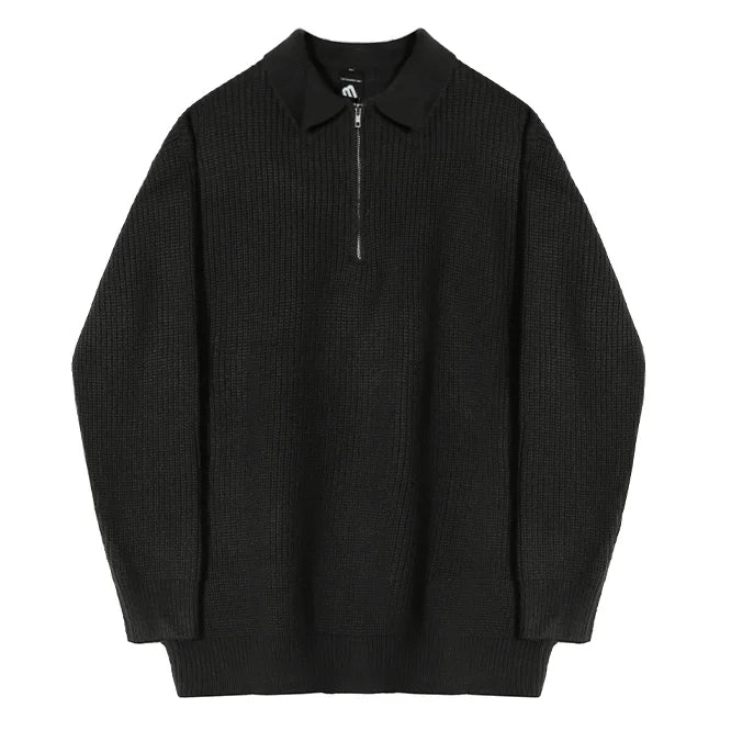 Premium Quality Winter Loose Knitted Wool Polo Pullover Sweater for Men Stand Collar Full Zipper Men's Sweater