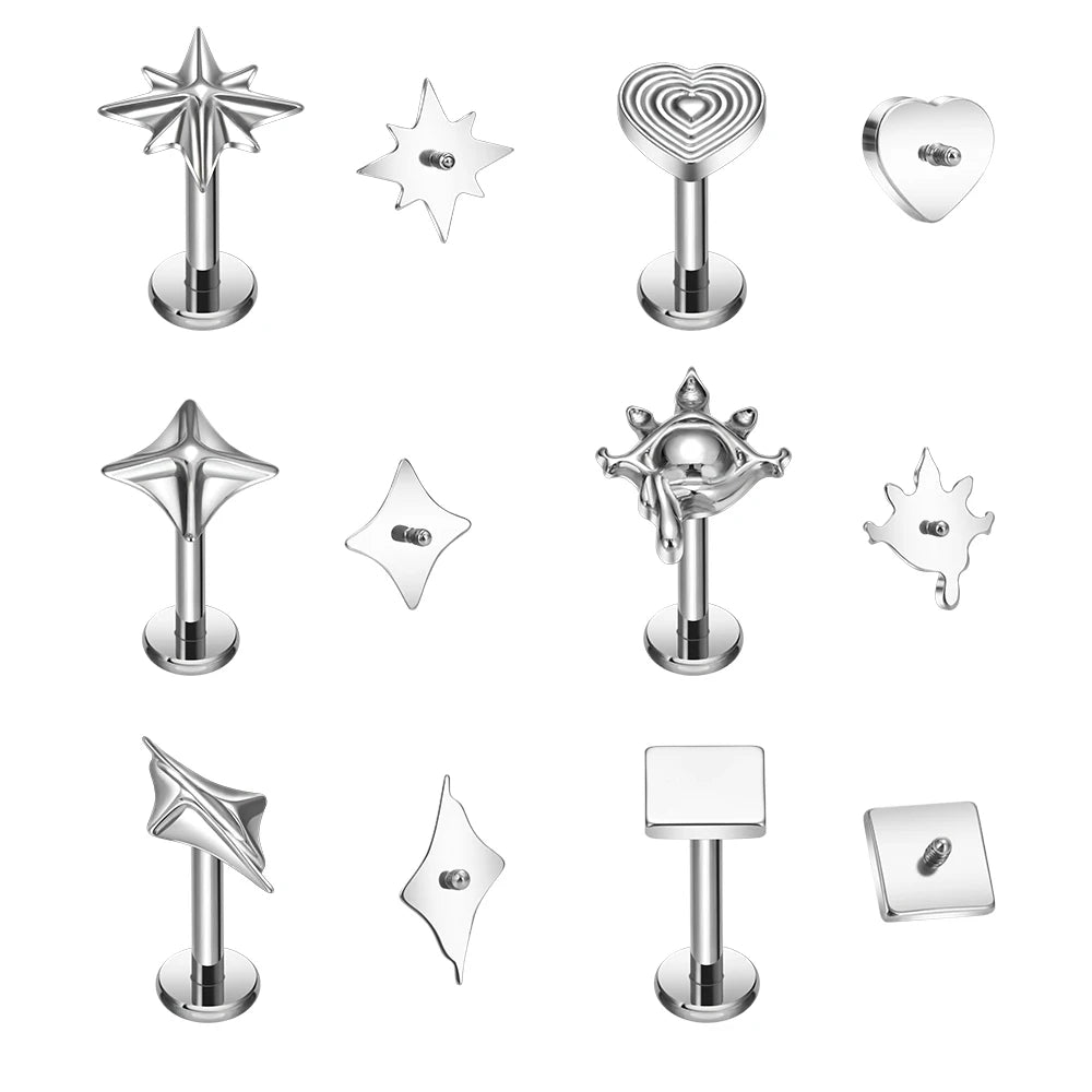 ASTM F136 Titanium Fashion Piercing Pointed Star Conch Helix Ear Earlobe Nose Nostril Lip Labret Daily Wear Jewelry