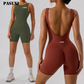 PASUXI Custom Workout Neck Halter Women Pleated Butt U-Shaped Back One Piece Backless Yoga Jumpsuit Ropa Mujer