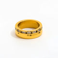 High End Trendy Stainless Steel Finger Ring 18K Gold Plated Rectangle Zirconia Surround Stylish Spiner Ring for Gifts