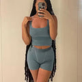 Hot Selling 2 Pieces Set Women Ribbed Knitted Lounge Wear Wholesale Loungewear Women Spandex Clothing Biker Shorts Suits