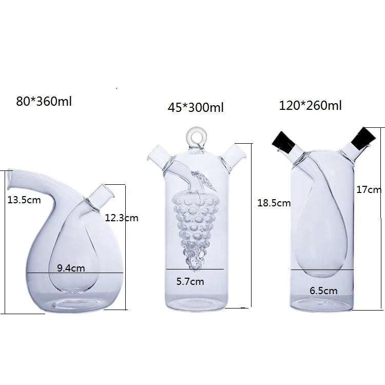 2 in 1 Borosilicate Glass Oil & Vinegar Dispenser Cruet Bottle Cork Stoppers Hand Blown Double Wall Heatable Beverage Container