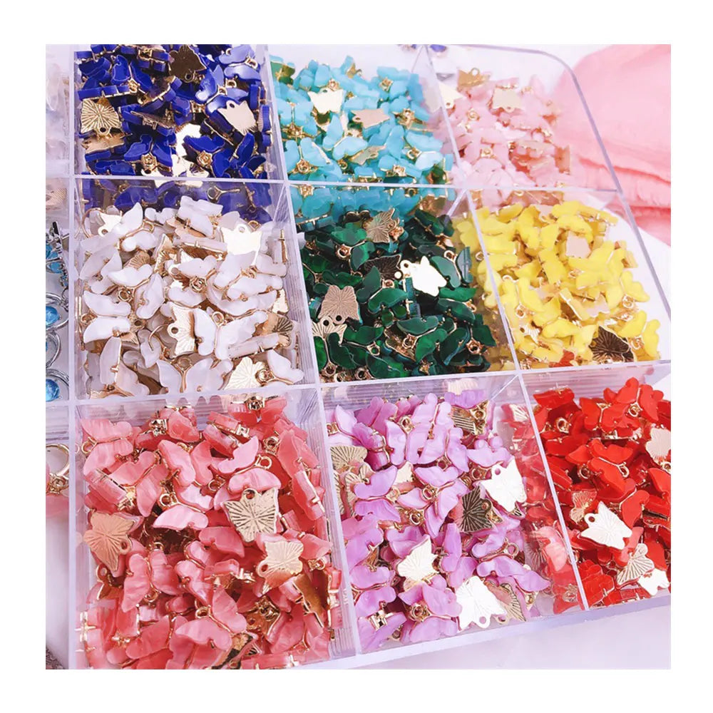 Multi Color 14mm Butterfly Pendants Charms Acrylic Metal Beads for Earrings Bracelet Necklace Pendants