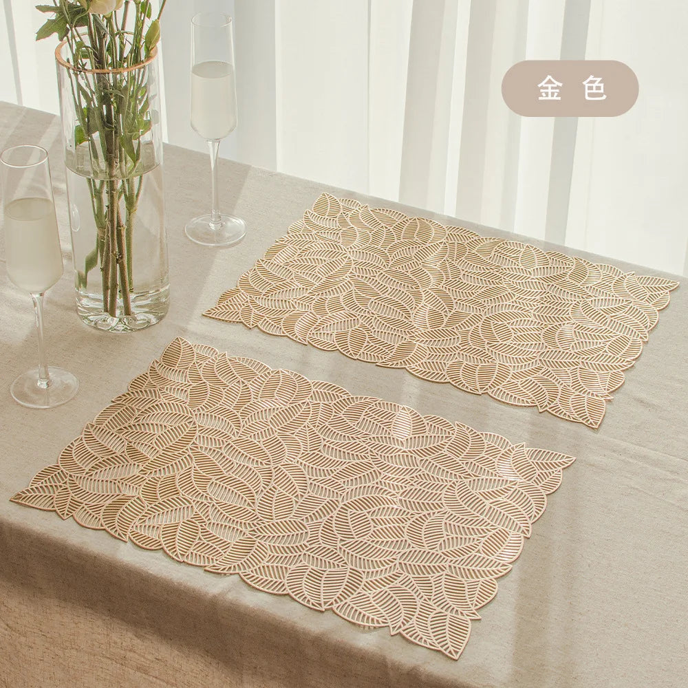 Customized PVC Table Mats Lightweight Washable Gold Silver Copper Hollow Design Waterproof Affordable Packaged in Cartons