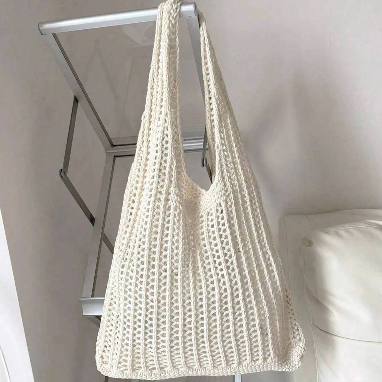 Hot Sale Women's Summer Casual Lightweight Leisure Tote Bags Knitted Crochet Single Shoulder Beach Bag Solid Color Portable for