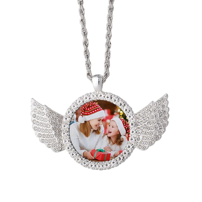 Metal Crafts Fast Delivery Pendant NecklaceJewelry Sublimation Blank Rhinestones Wing Necklaces