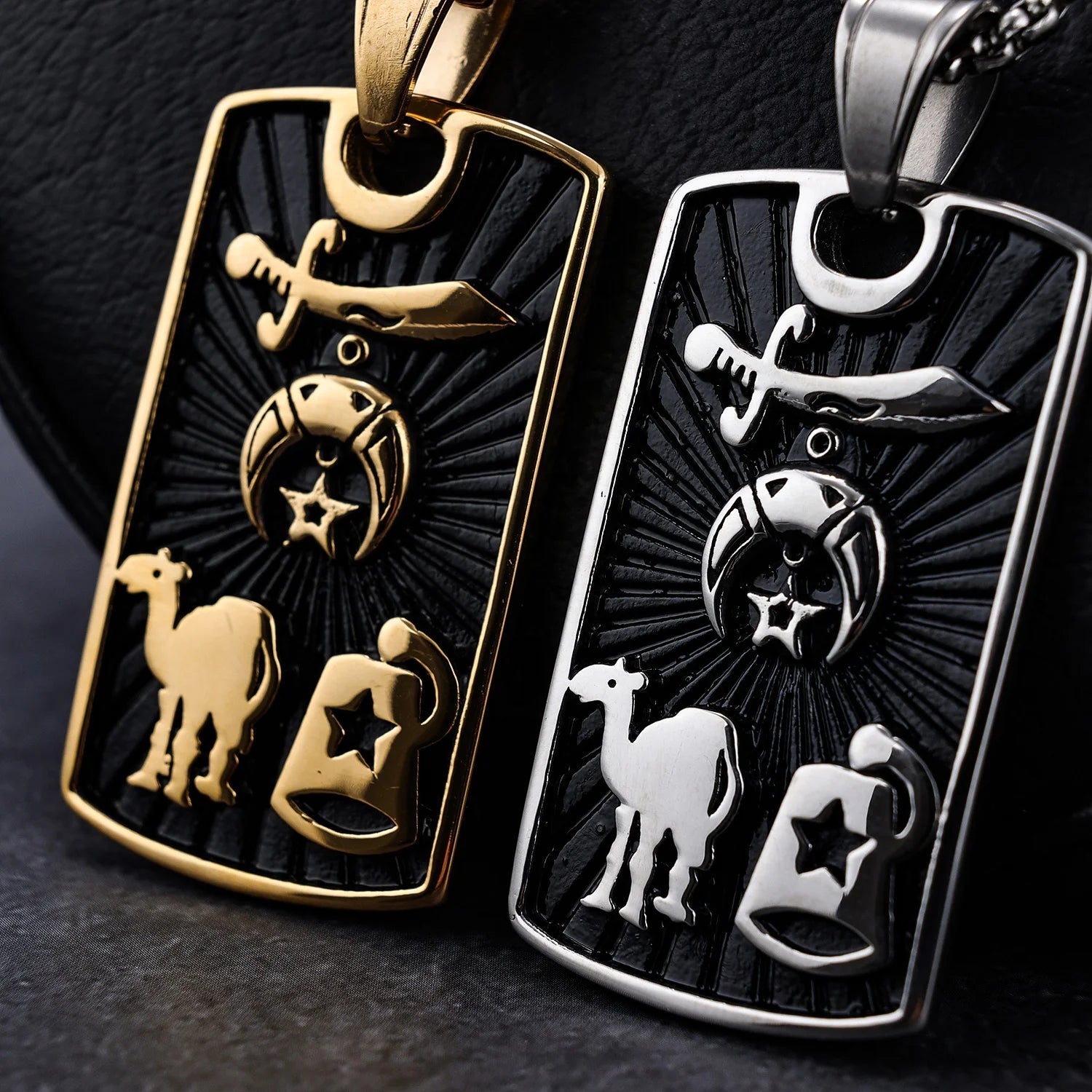 Custom Shriner Pendant Stainless Steel Silver Gold Masonic Crescent Moon Necklace for Men Women