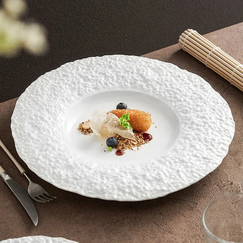 High-End Restaurant Eco-Friendly Ceramic Stone Pattern Plate Western Style Steak Serving Dish with Advanced Sense