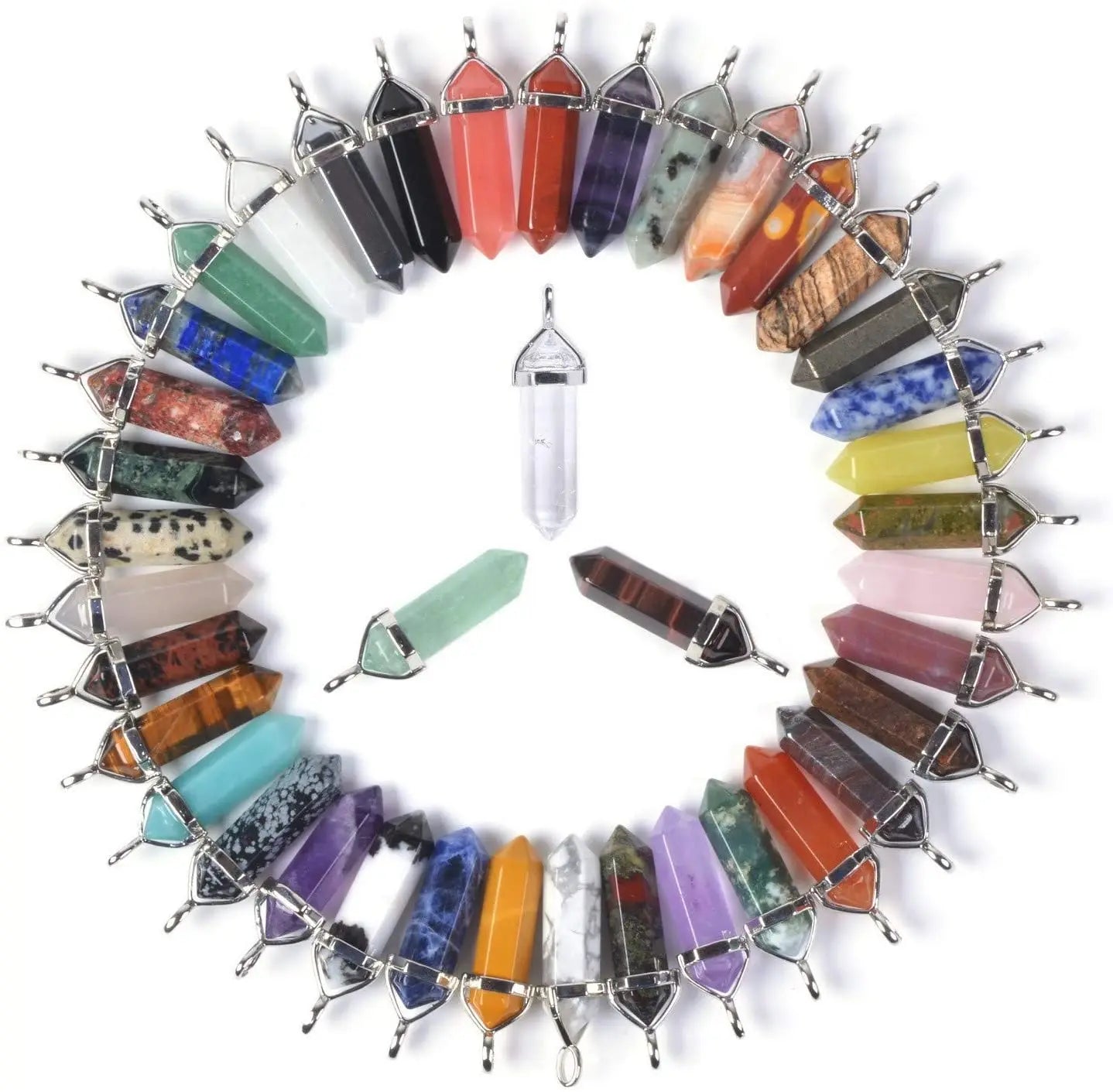 Bullet Shape Gemstone Pendant Hexagonal Chakra Crystal Pointed Quartz Pendants Artificial Stone Pendant Bead Spiritual Gifts.