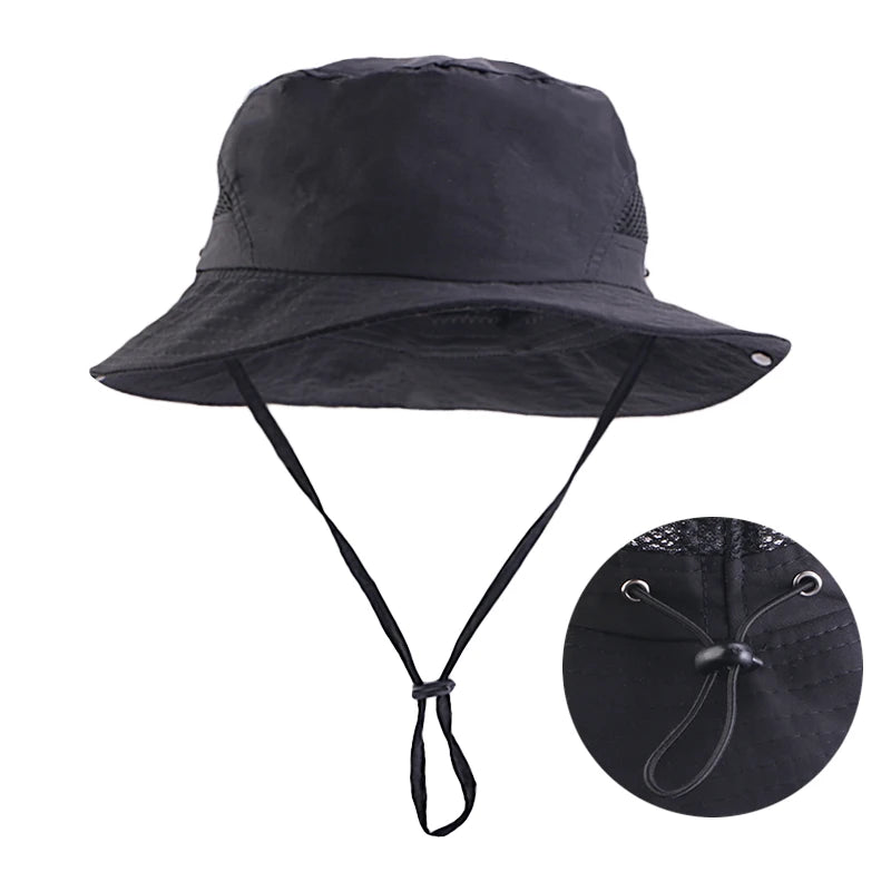 Wholesale Adjustable Waterproof Breathable Polyester Hat With Elastic Strap Bucket Fishing Hiking Boonie Hat for Adult