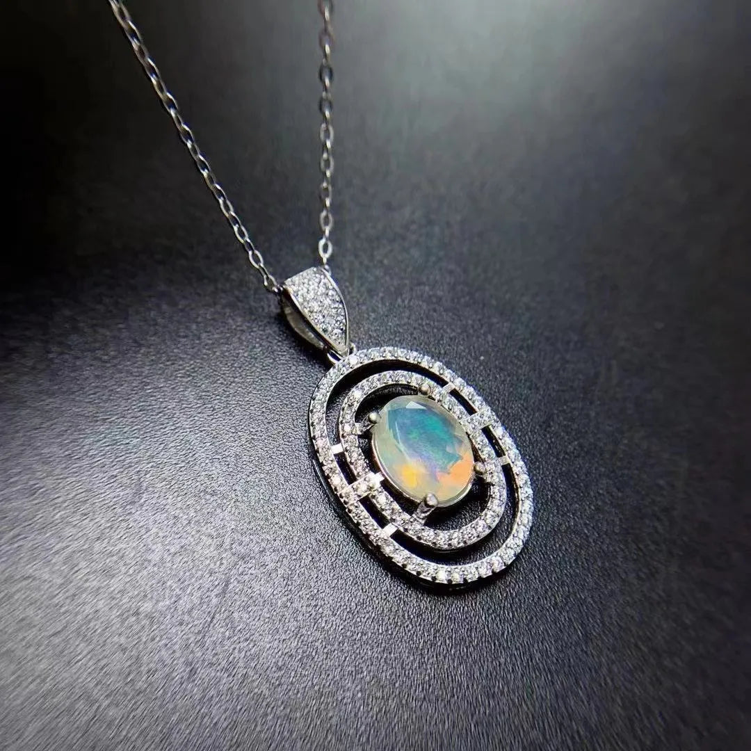 Hot Sale 925 Sterling Silver Natural Opal Chain Necklace Set Rhodium & Gold Plated for Nigerian Party or Gift GIA Certified