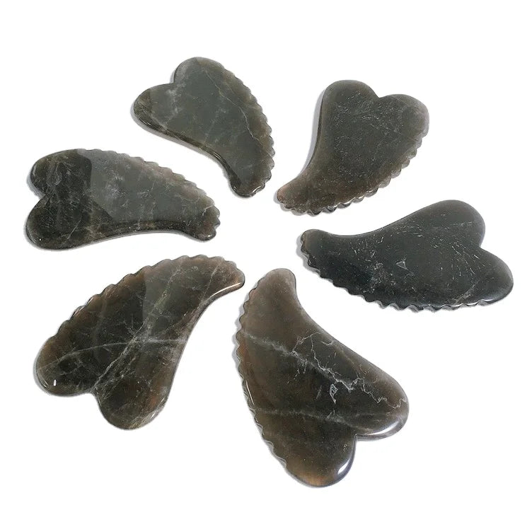 HY In Stock! Factory Natural Jade Stone Spiky Heart Shape Smoky Quartz Facial Gua Sha Stones Massage Tool
