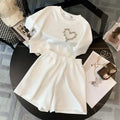 Summer New Diamond Embellished Sports Plus Size Women's Clothing Ladies Loose Slim Casual t Shirt Shorts Two Piece Women Sets