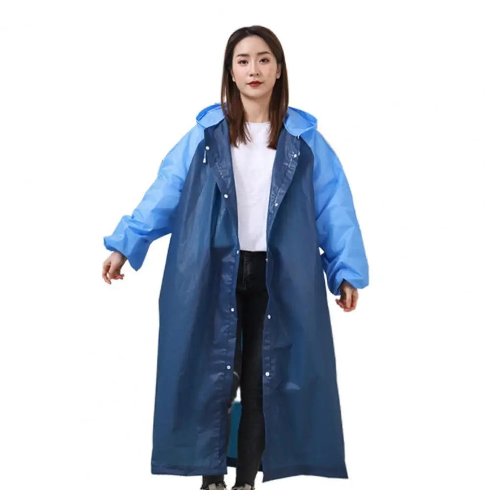 Plastic Splicing Color EVA Lightweight Long Hooded Waterproof Raincoat for Travel Hiking & Camping