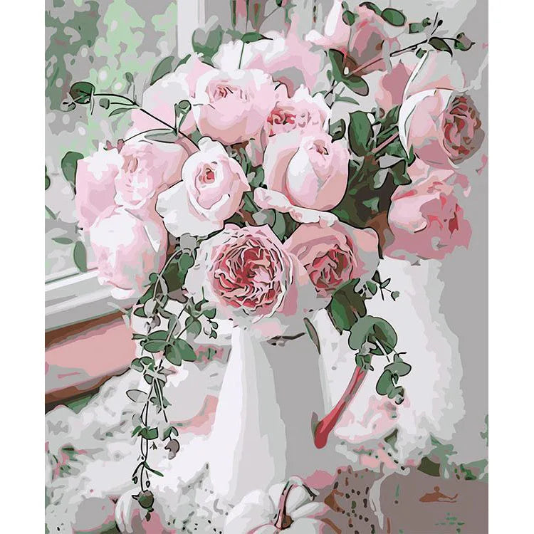 DIY Painting Kit Oil Paint by Number Sets Impressionist Colorful White Peony Canvas Wall Art Home Decoration Adults Beginner Kid