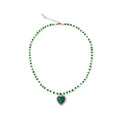 Custom Stone Beaded Green Mix White Chokers Crystal Heart Pendants Necklace for Women
