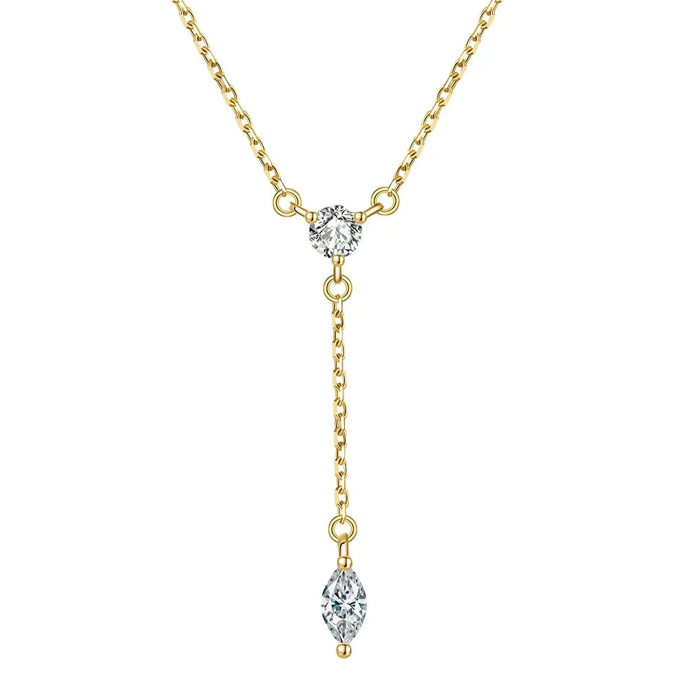 925 Sterling Silver Y Shape Marquise CZ Pendant Charm Necklace Women's Necklace Fine Jewelry Necklaces