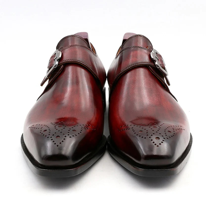 Luxury Italian Leather Shoes for Men Chaussures-Homme Men Office Shoes Monk Buckle Goodyear Welt Luxury Custom Shoes for Men