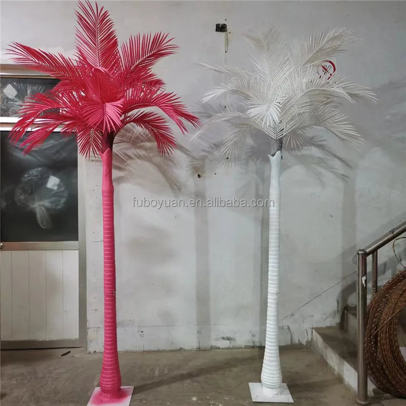 ST Artificial Palm Tree Tropical pink Palm Tree Realistic pink Artificial Coconut Trees for Restaurant Pool Area Decor