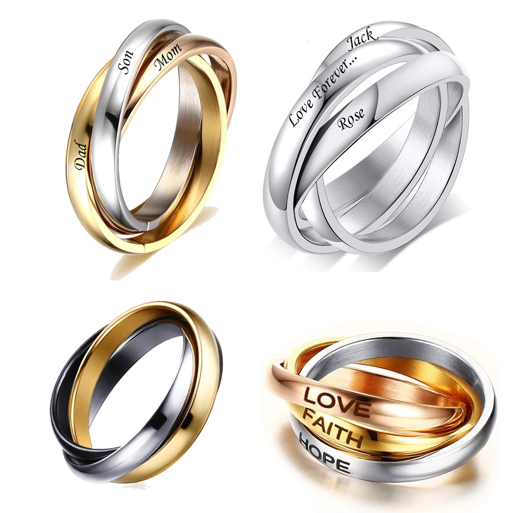 Fashion Rolling Ring Women Girls Stainless Steel Stacking Minimalist Pvd 18k Gold Anti Tarnish Promise Ring for Lover Couple