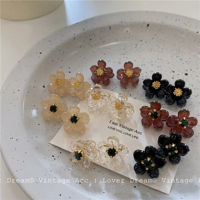 Vintage  Geometric Small Flower Hair Clips for Girls Haarschmuck Good Quality Green Babies Hair Clips Mini Flower Hair Clip