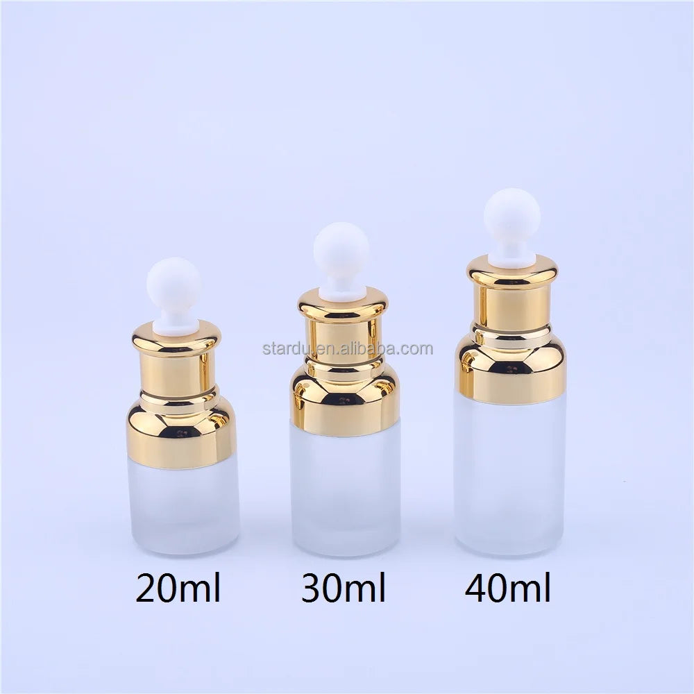 20ml 30ml 40ml Empty Frosted Glass Dropper Bottles Cosmetic Essential Oil Bottle with Spherical Dropper