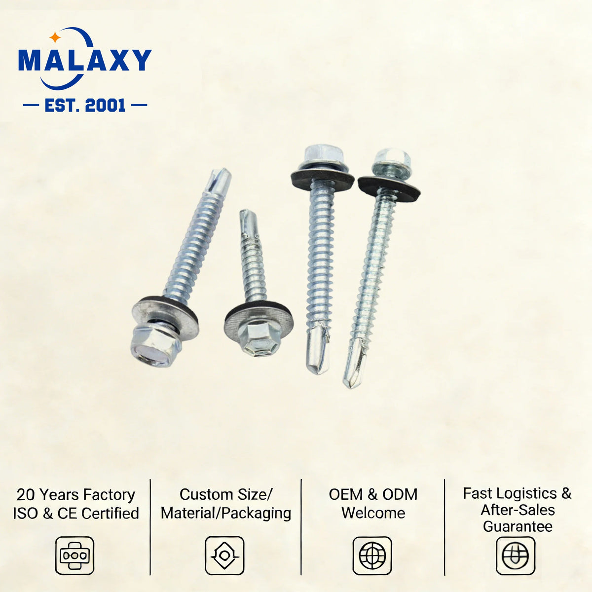 Malaxy Hex Washer Head Self DrillDrill Point #3 Galvanized Self Drilling Screw With Epdm