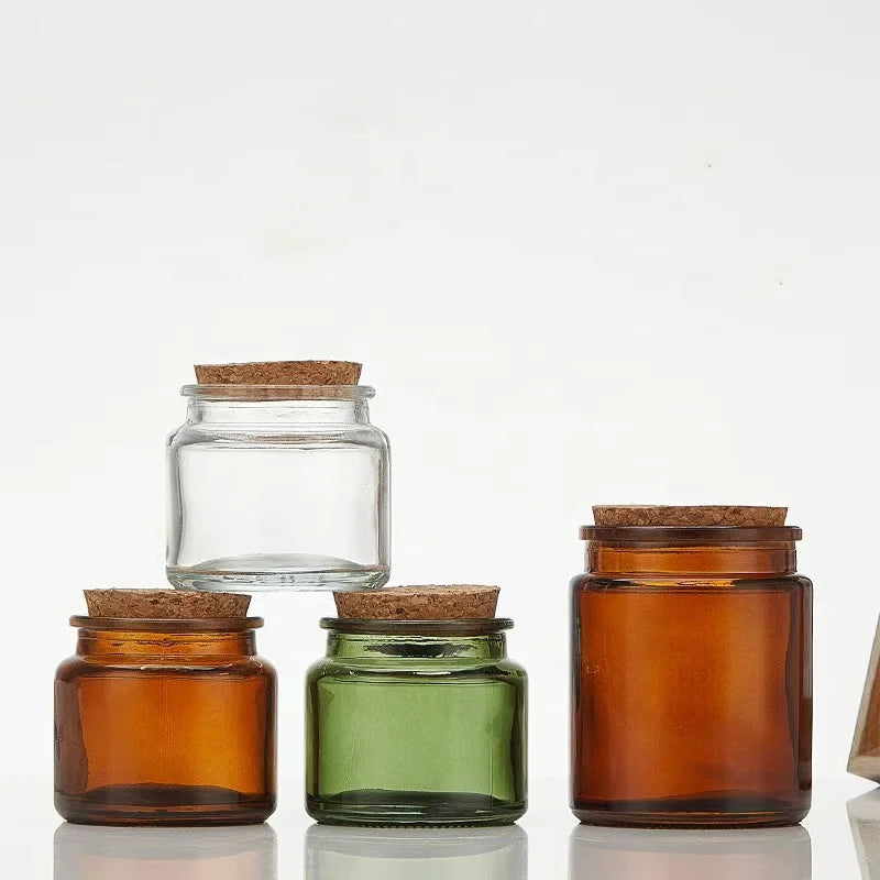 100 ml 200 ml Empty Glass Container With Soft Stopper Amber Green Glass Jar for Candle Making