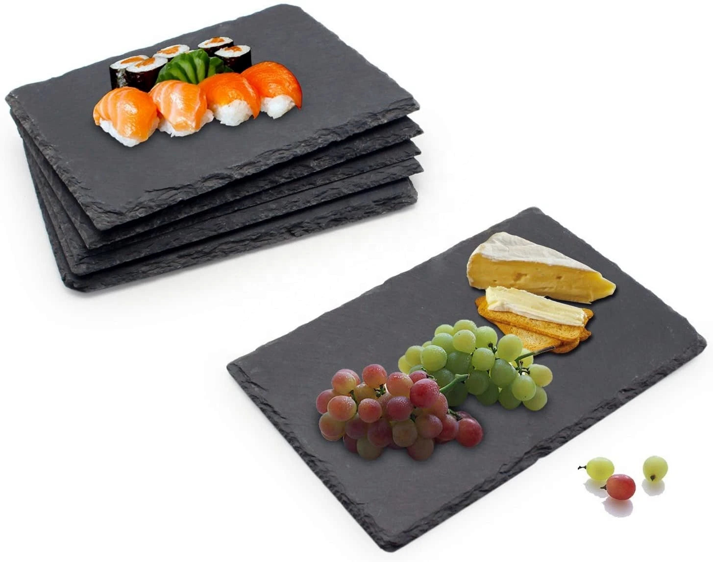 Factory Direct Nordic Style Eco-Friendly Black Square Polished Slate Tray Dishes & Plates for Party Cake Fruit Cosmetics Storage