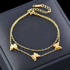 New Titanium Steel 3 Three-dimensional butterfly Double Gold Bracelet Does Not Fade Color Jewelry