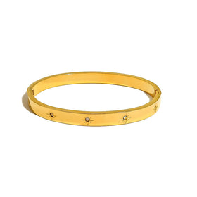 Classic Cuff Bangles White Cubic Zircon Eight Star Flower Bracelet Tarnish Free Waterproof Women Jewelry Accessories