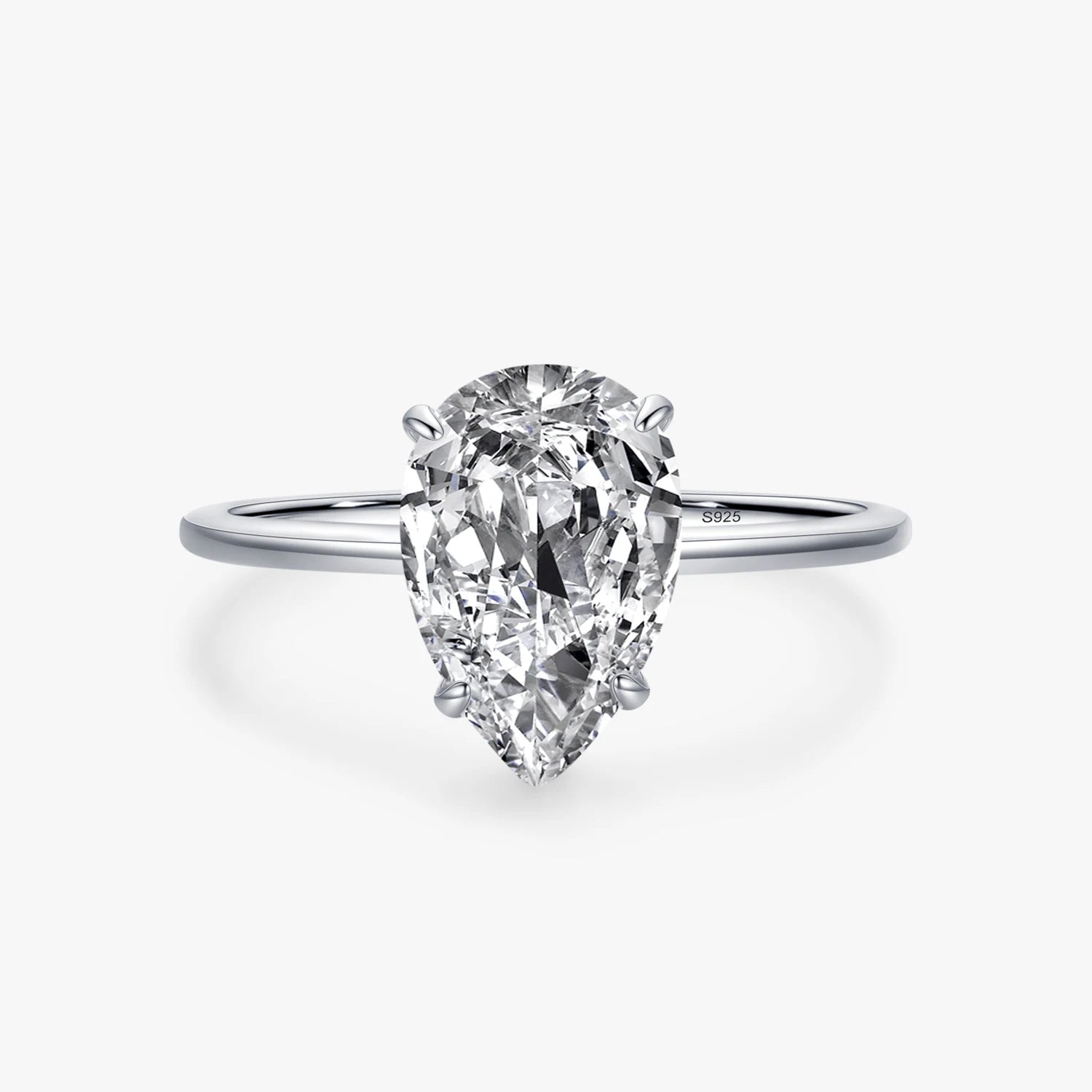 Ailmay Real 925 Sterling Silver Luxury 3ct Water Drop Shape Sparkling Clear Zircon Finger Ring for Women Statement Jewelry Gift