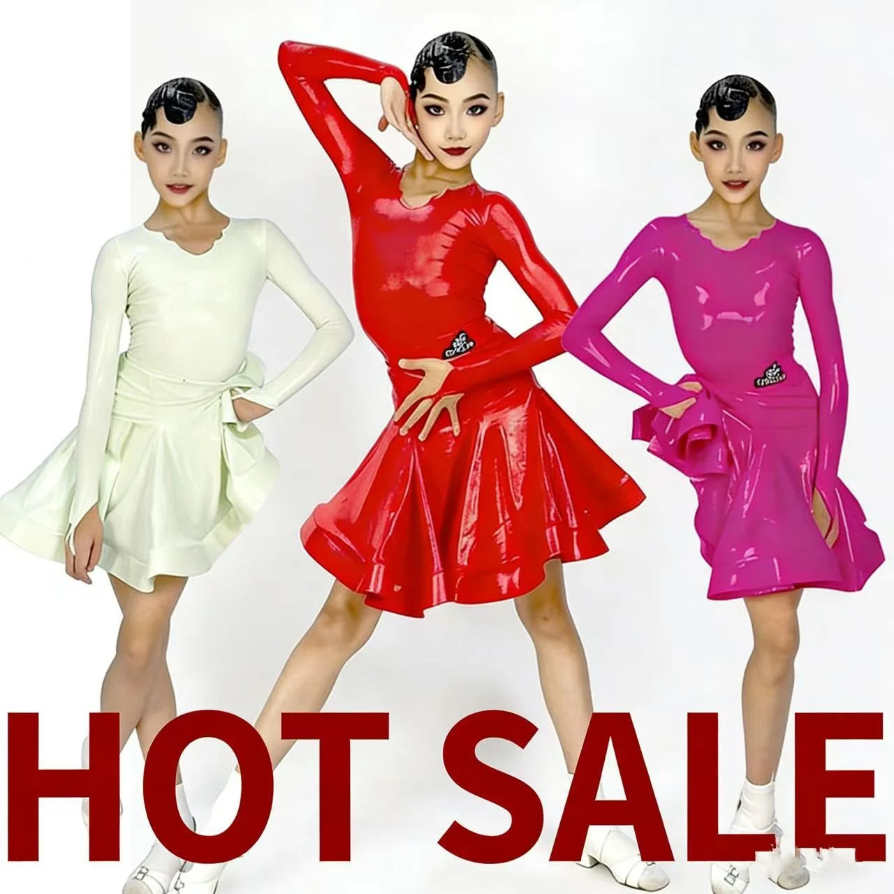 Bright Red  Latin Dress Costume Ballroom Jazz Tango Cha Cha Performance Dress Sparkly Stage Dance Wear Outfit for Girl