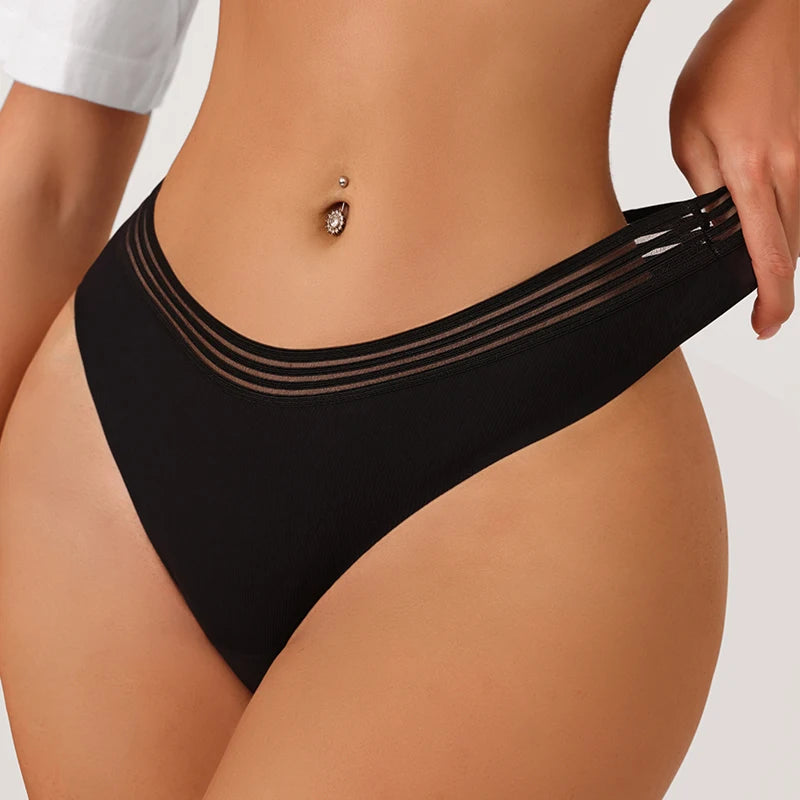 Sharicca Latest Design Luxury Lace Thong Ladies One-Piece Ice Silk String Panties Tangas Para Mujer Plus Size Women's Underwear