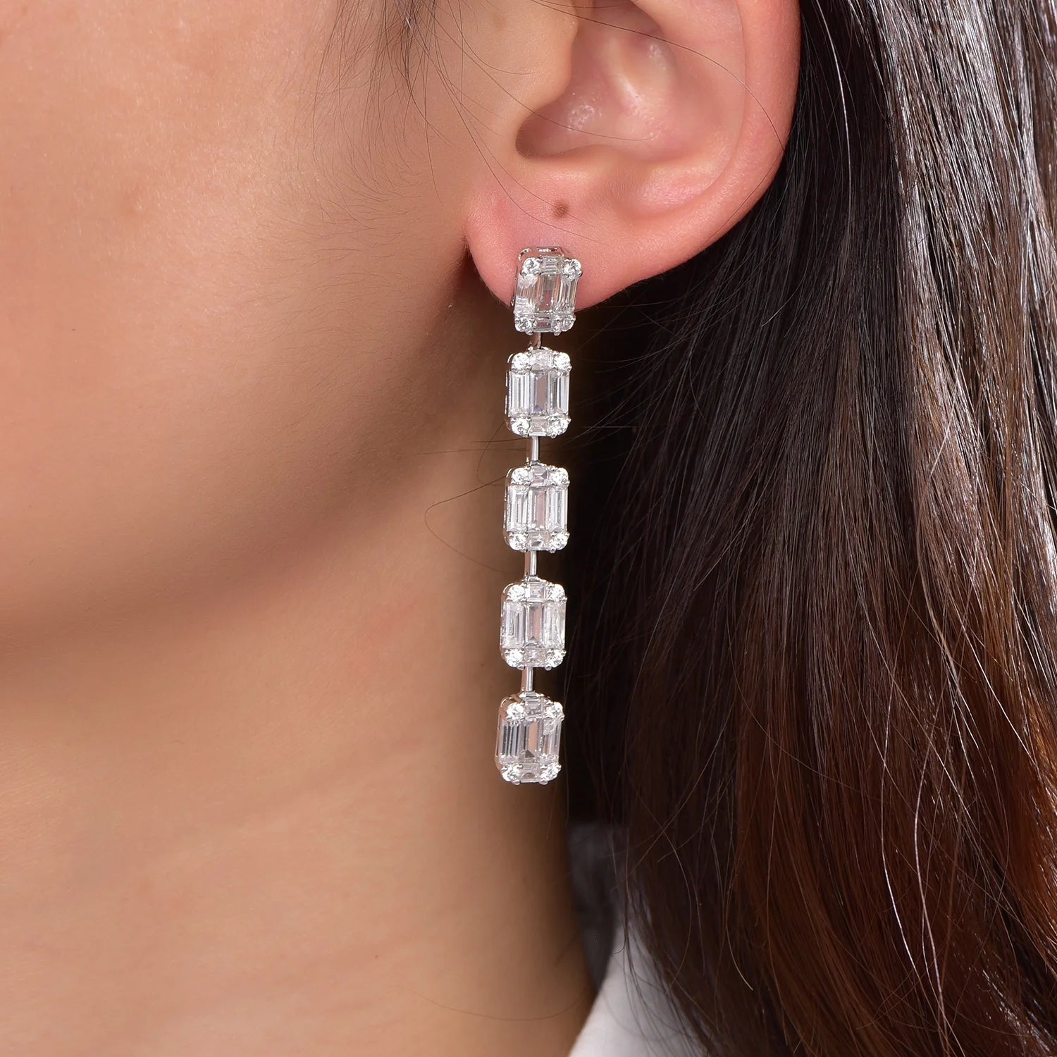 Long Earrings 925 Natural Stone Sterling Silver Earrings 925 Sterling Silver baguette Cz Diamond Earrings