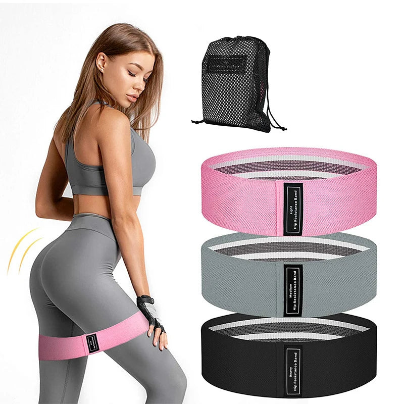 Custom Logo Printed Yoga Fitness Workout Home Gym Elastic Booty Hip Fabric Resistance Bands Set Legs Strength Training Belt
