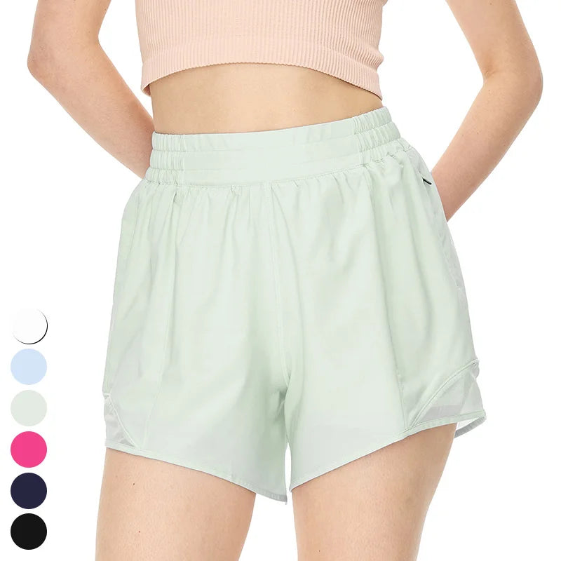 Janya Women's Elastic High Waist Two-In-One Quick Dry Sports Shorts Plus Size Yoga Pattern Fitness Trousers