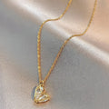 Collar De Acero Inoxidable Stainless Steel Gold Plated Full Diamond Zircon Sparkling Heart Charm Necklace Women Jewelry