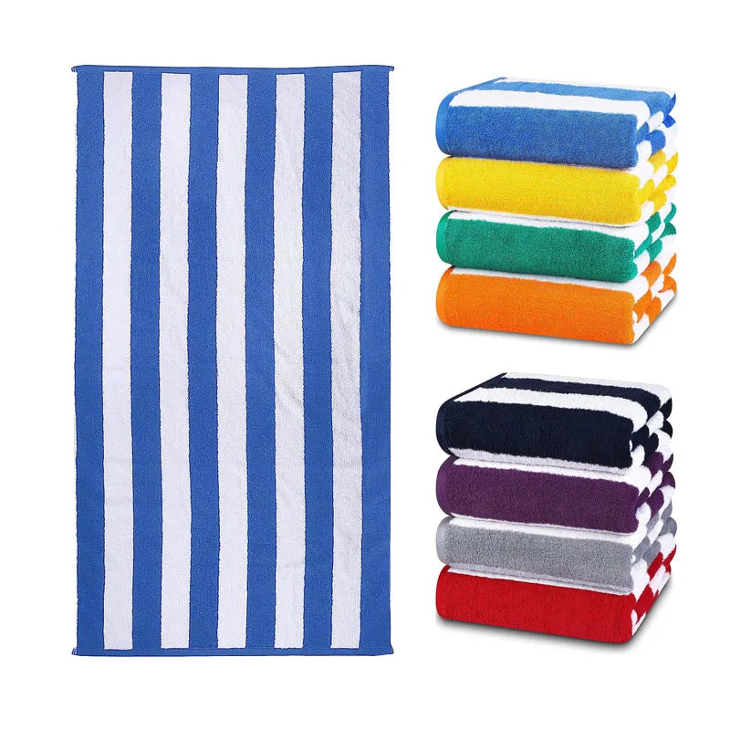 Factory Custom Logo Cotton Beach Towels Summer Striped Beach Towel Quick Dry Bath Towel