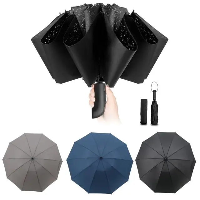 Wholesale 23inch 10Ribs Compact Travel Umbrella Water Resistant Inverted Umbrella 3 Fold Reverse Umbrella Business Gifts