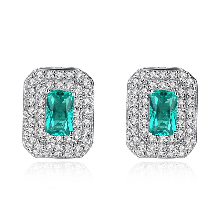 Elegant Fine Jewelry 925 Sterling Silver Full Rhinestone Zircons Diamond Women Fashion Gemstone Stud Earrings