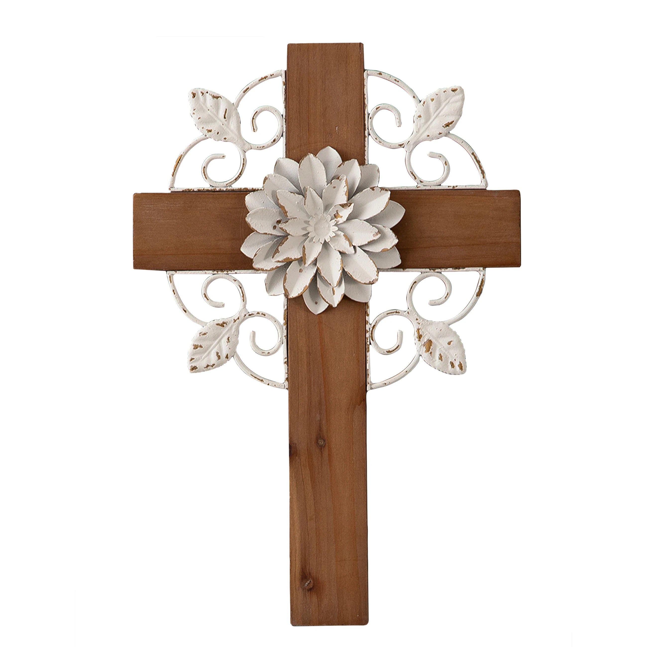 Hot Sale Wall Hanging Decor Farmhouse Handmade Carved Rustic Wooden Metal Wall Cross Decorative Religious Christian Ornaments