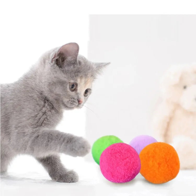Cheap Pet Product 3CM Polyester Elastic Wool Plush Ball Quiet Not Noisy Cat Toy Ball Cat Interactive Toys Pom Pom Balls