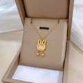 Wholesale Simple Korean 18k Gold Plated Fashion Gold Pendent Stainless Steel Rabbit Tassels Cat Eye Necklace Jewelry for Women