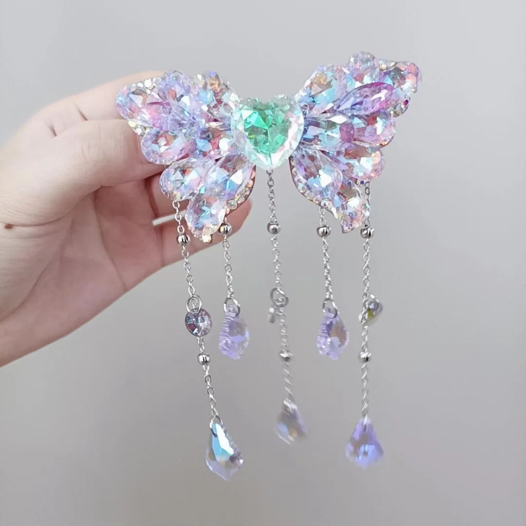 Crystal butterfly Tassel Spring Clip Fashion Trend High-end Hair Accessories Retro Palace Style Hair Accessories Headwear
