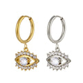 Dainty Crystals Evil Eye Huggie Hoop Dangle Earrings Women Hypoallergenic 18K Gold Plated White Blue Cubic Zircon Eye Earrings