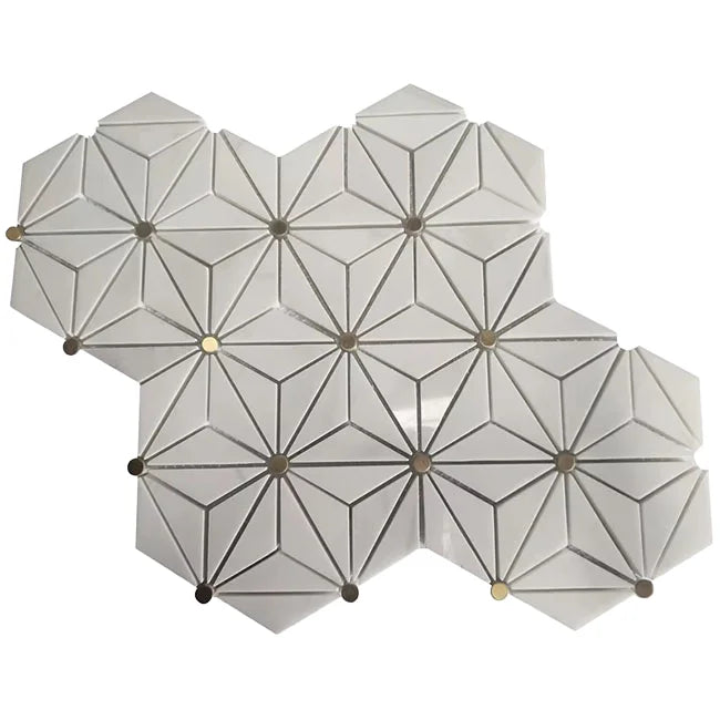 White Marble Mosaic with Metal Dots Modern Design for Hotel Interior Wall Cladding