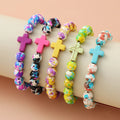 Multi-Colored 8MM Turquoise Cross Stretch Bracelet Healing Energy Jewelry for Christian Prayer & Meditation